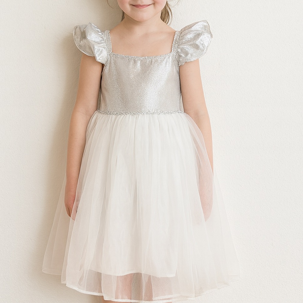 Sparkling Silver and White Kids Dance Costume - Size 8-10X